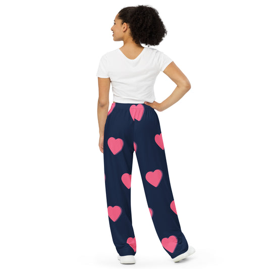 Pink Hearts  unisex wide-leg pants