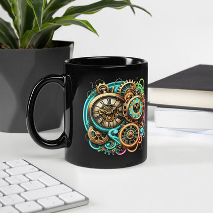 Clocks & Gears! Black Glossy Mug