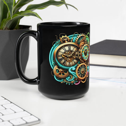 Clocks & Gears! Black Glossy Mug