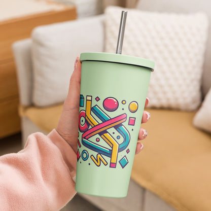Retro Weave Insulated tumbler with a straw