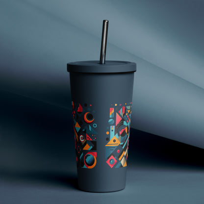 Geometric Harmony Insulated tumbler with a straw