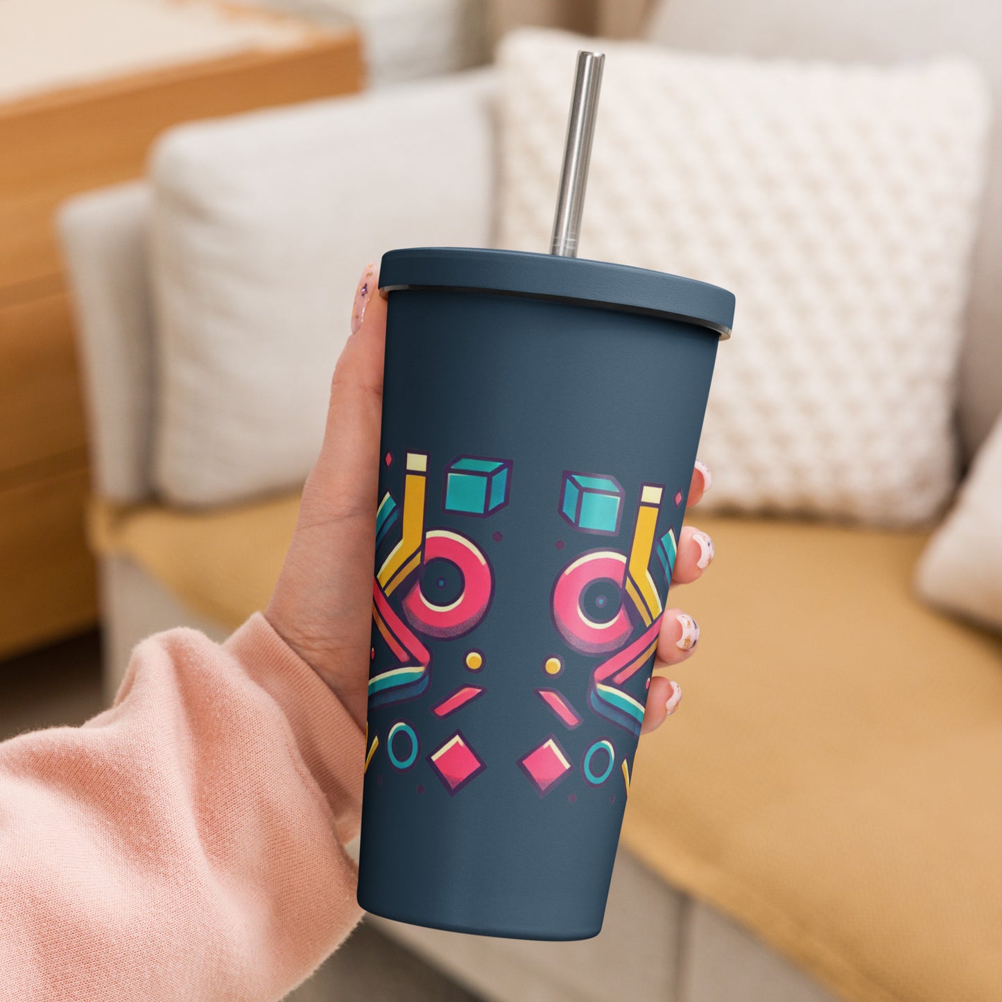 Retro Weave Insulated tumbler with a straw