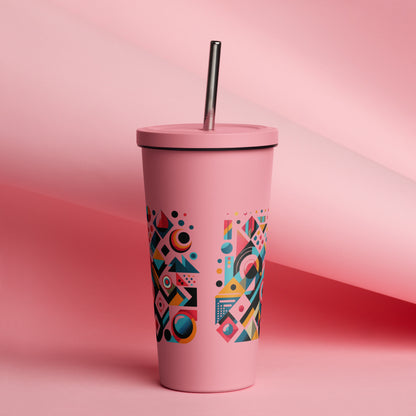 Geometric Harmony Insulated tumbler with a straw