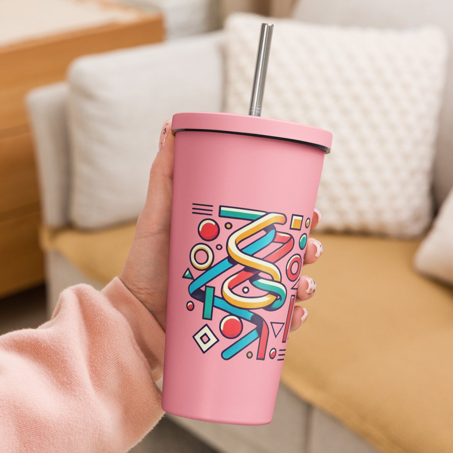 Geometric Fusion Insulated tumbler with a straw