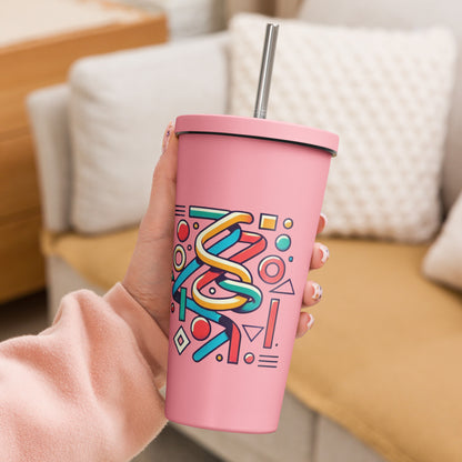Geometric Fusion Insulated tumbler with a straw