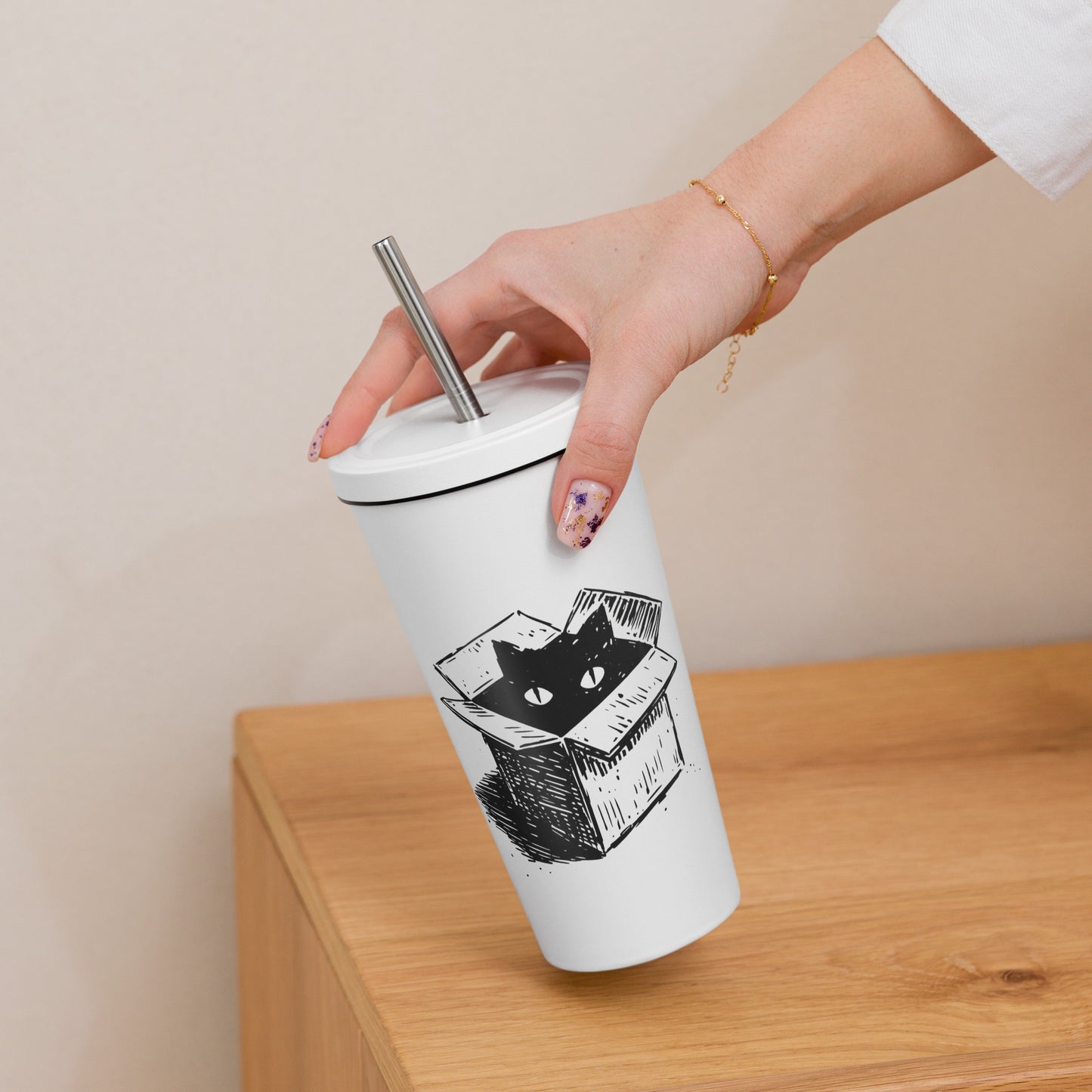 What happened to Schrodinger's cat? Insulated tumbler with a straw