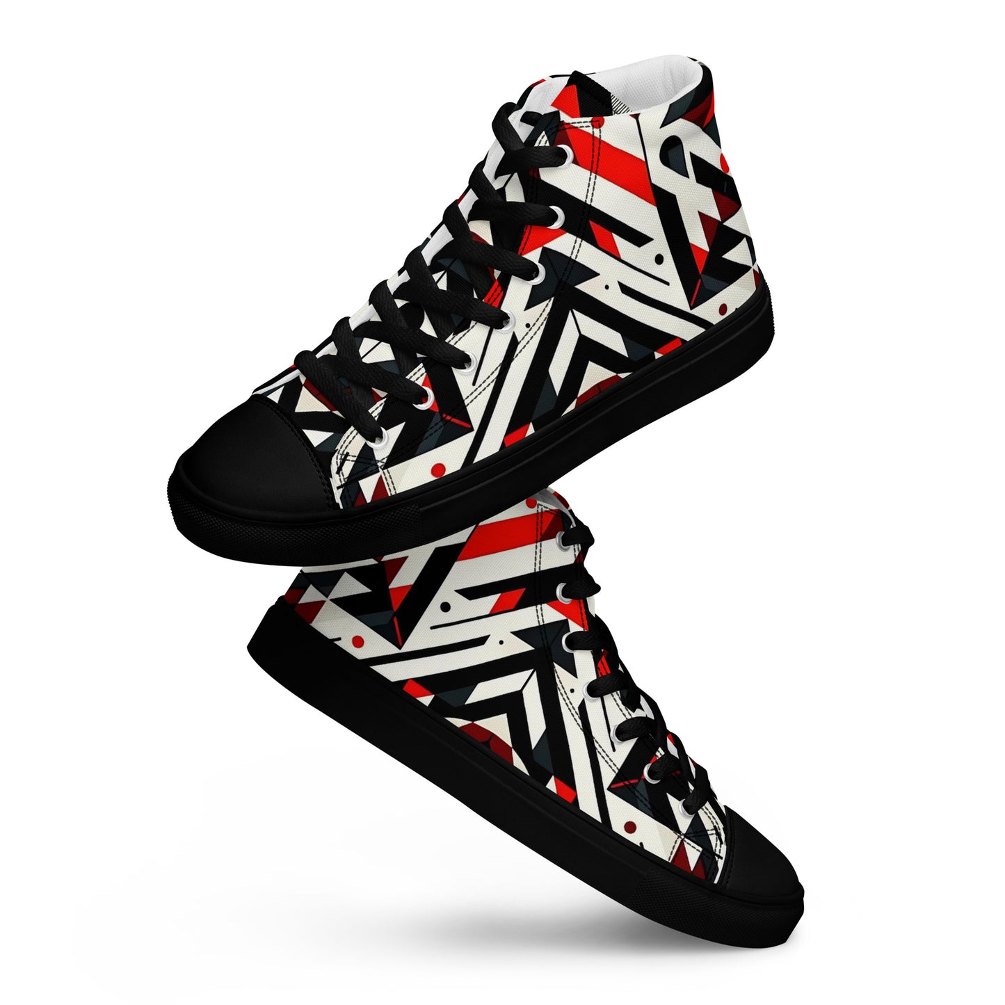 Crimson Noir Geometrics Men’s high top canvas shoes