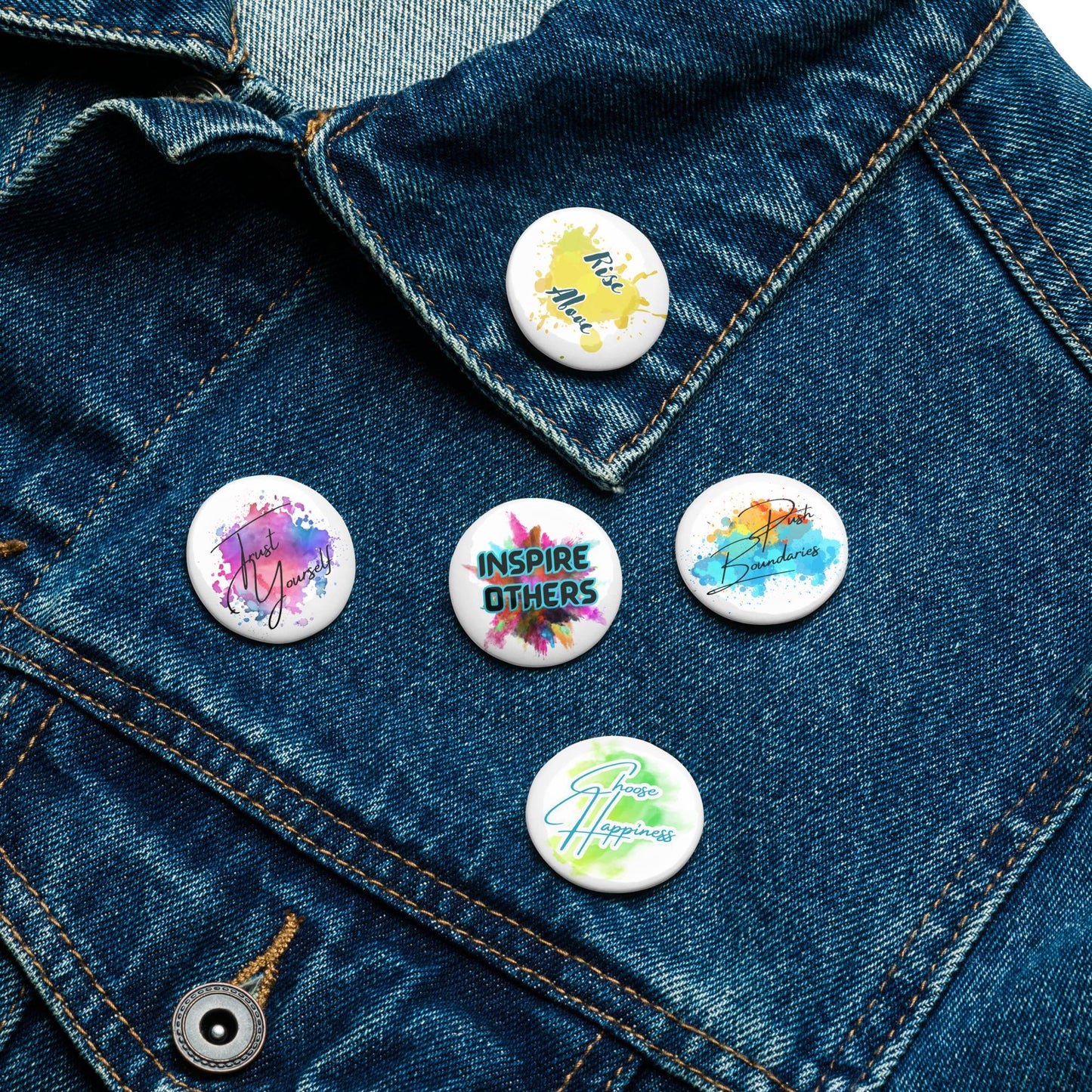 Motivational set of pin buttons