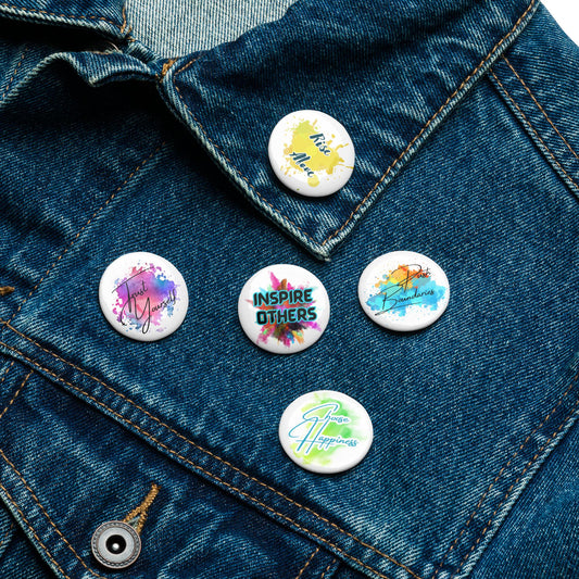Motivational set of pin buttons