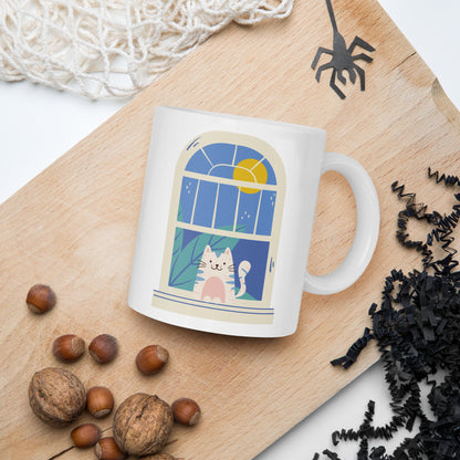 Cat &  House White glossy mug