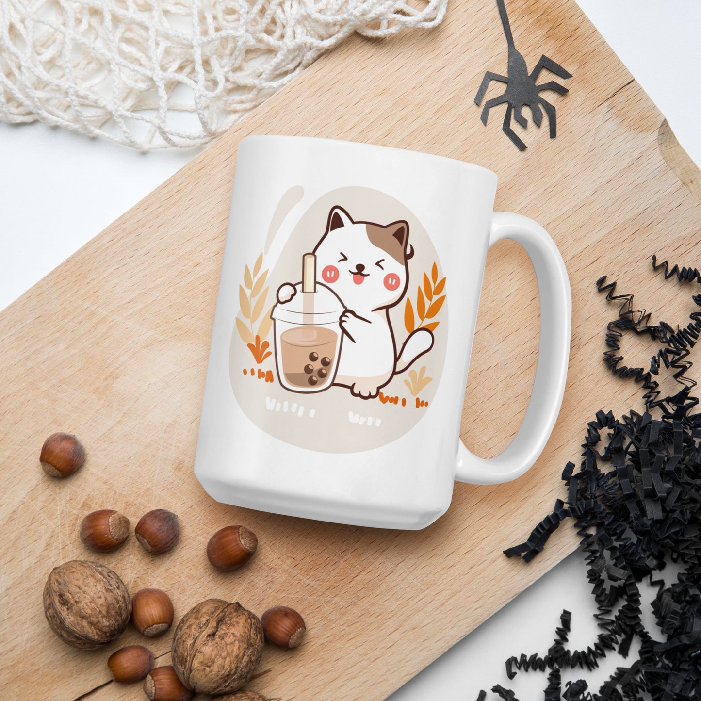 Bubble Tea Cat White glossy mug