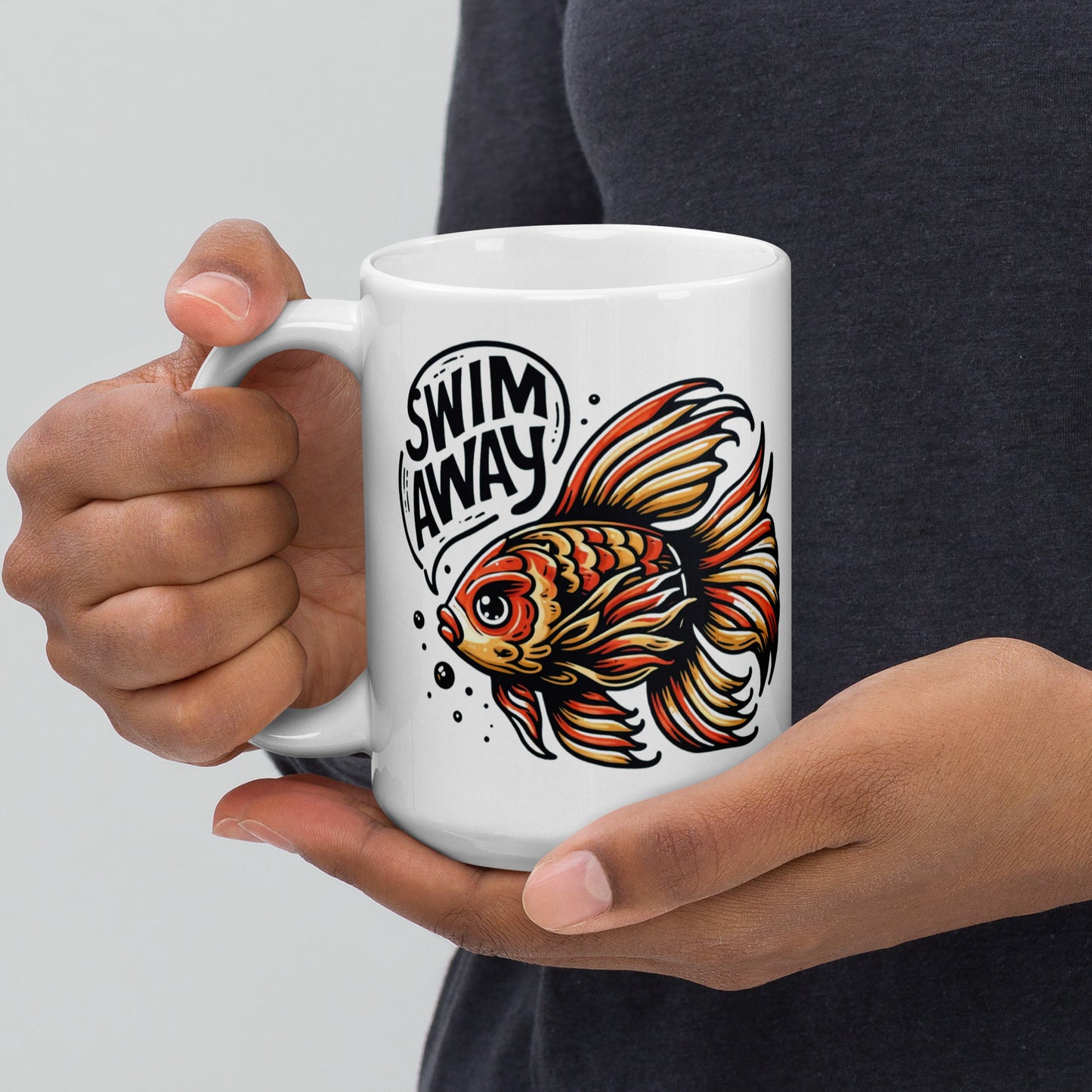 Swim Away! White glossy mug